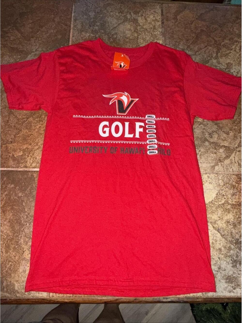 Mens University of Hawaii Hilo Vulcans Golf Red T-shirt, Size Small NWT